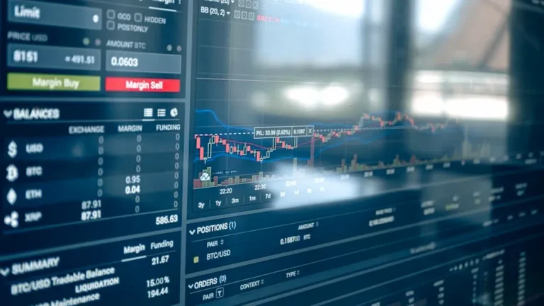 Close-up of a digital screen displaying stock trading graphs and cryptocurrency values. Ideal for finance and technology themes.