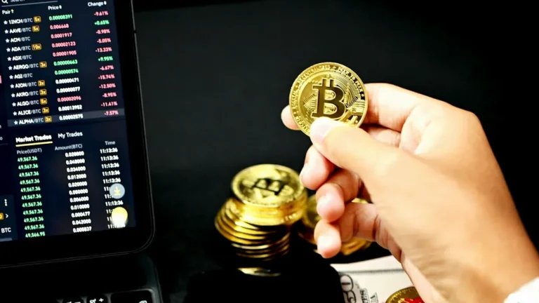 gold round coin on persons hand