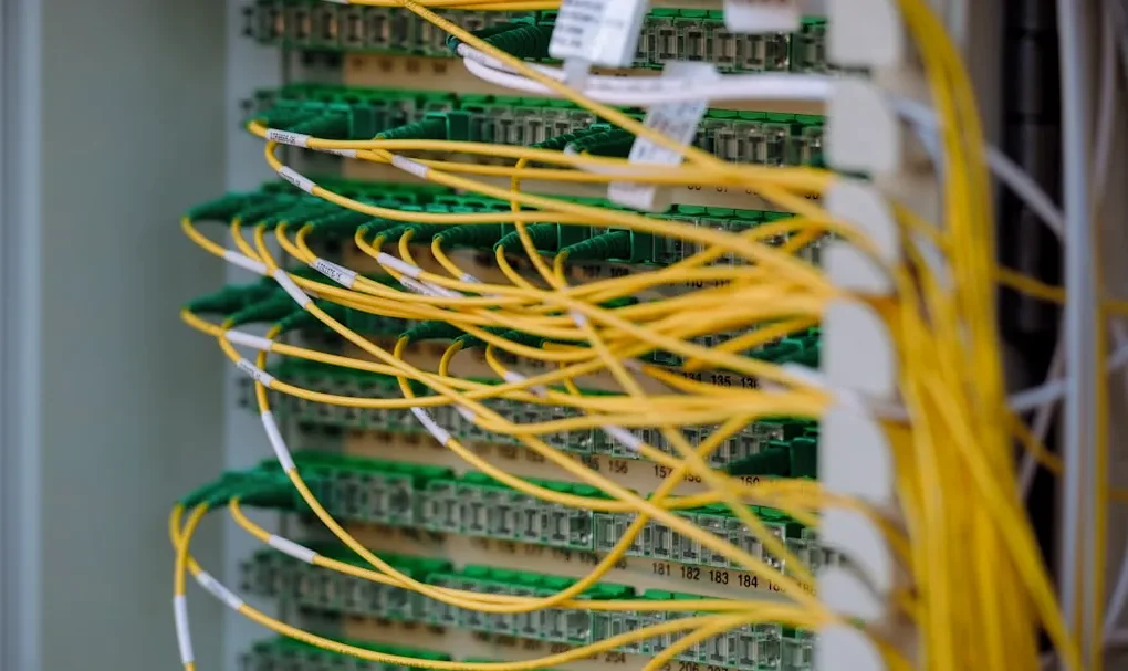 Yellow and green cables are neatly connected.